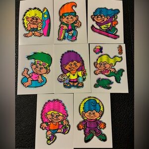 Colorful Troll Stickers - Assorted Bright Characters (Pink, Green, Purple, Blue)